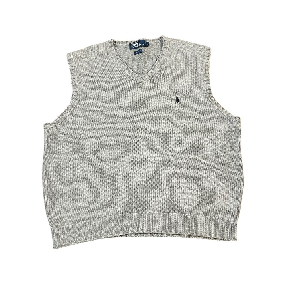 Vintage‎ Polo Ralph Lauren Sweater Vest Men XL Gray Cotton Academia Preppy